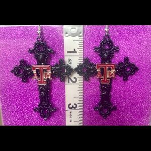 Flowered Cross Black Texas A&M Earrings